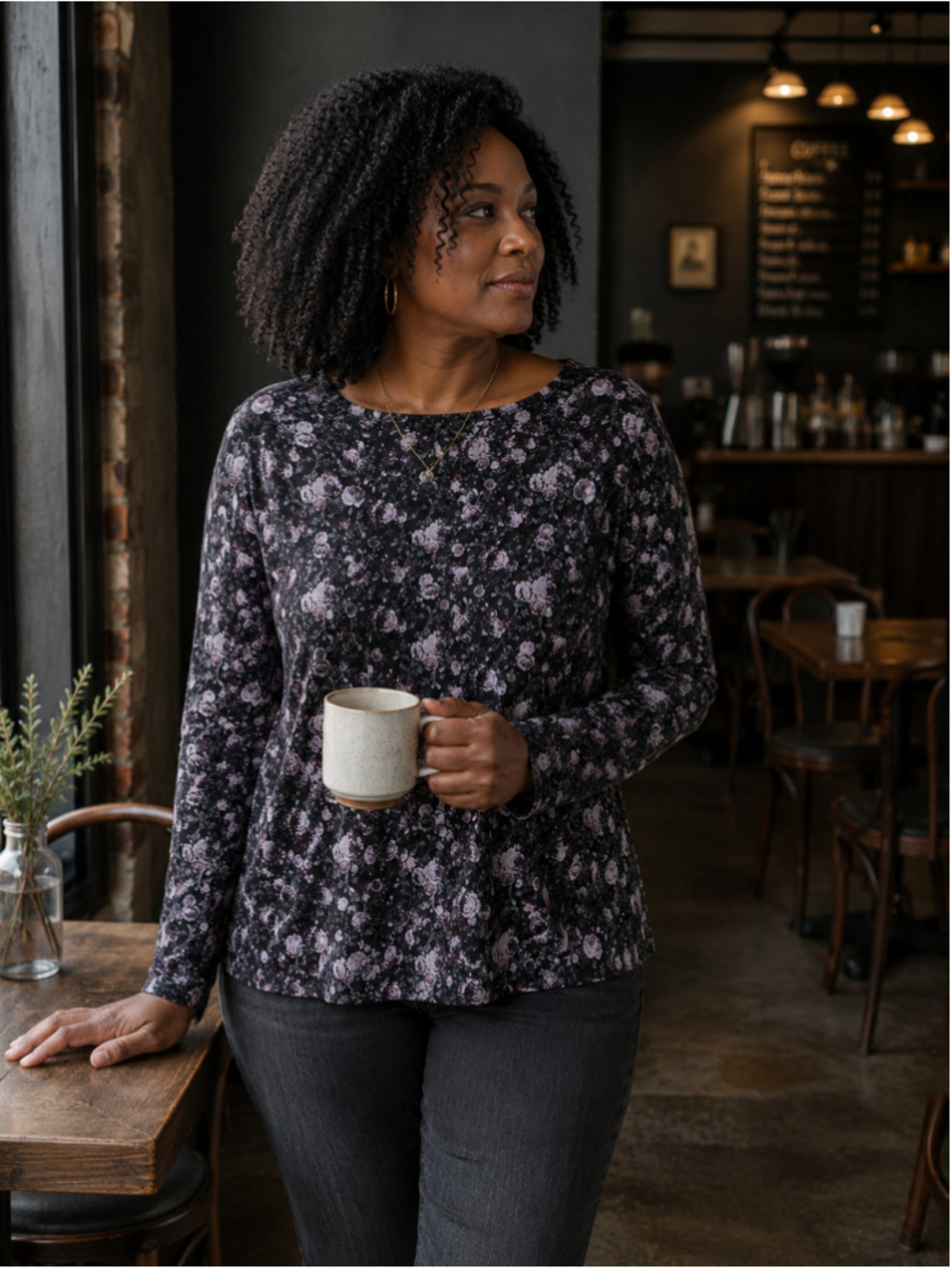 Torrid 1X Black Floral Long Sleeve Top Stretch Rose Print Boho Romantic Plus